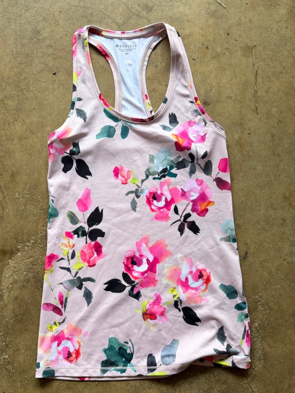 Athleta Pale Pink Floral Racerback Tank with Bright Pink Accents XS